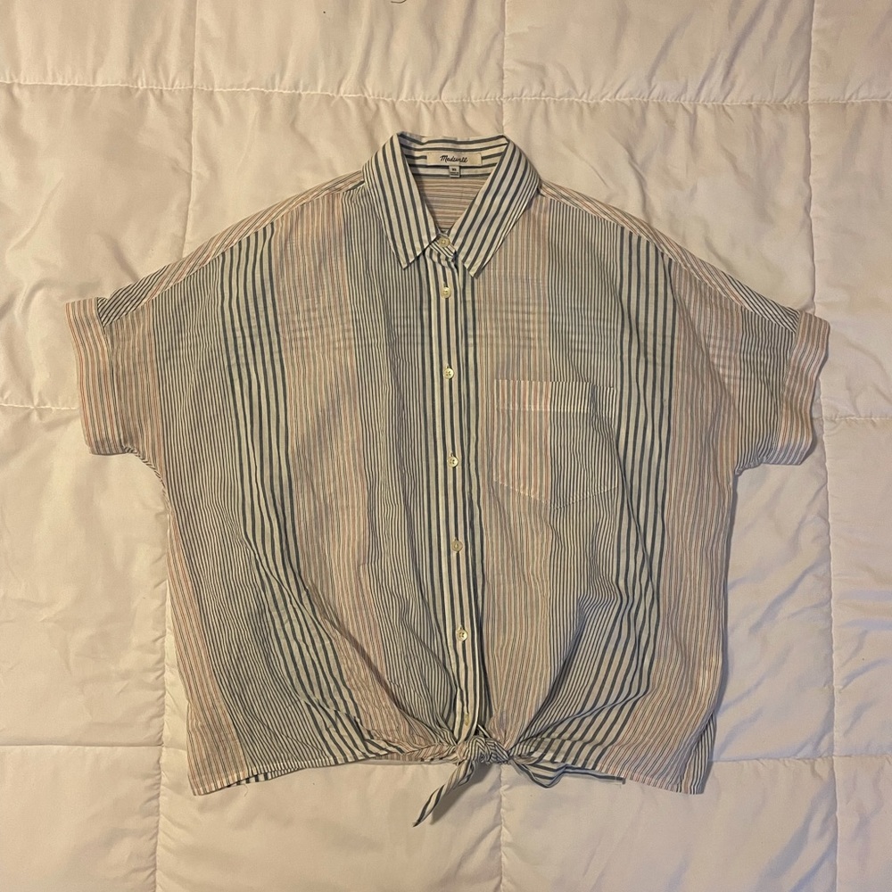 Madewell Short-Sleeve Tie-Front Shirt in Stripe